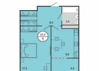 Продается однокомнатная квартира, 43.4 м2, Георгиевск