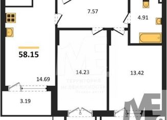 Продаю 2-ком. квартиру, 58.2 м2, поселок Малое Исаково