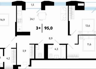 Продажа трехкомнатной квартиры, 95 м2, Тюмень, Ленинский округ, улица Судостроителей, 56