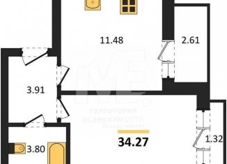 Продается 1-комнатная квартира, 34.3 м2, Калининград