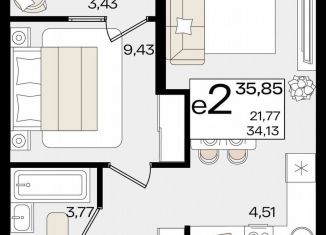 Однокомнатная квартира на продажу, 35.9 м2, Краснодарский край