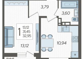 1-комнатная квартира на продажу, 33 м2, Краснодар, Карасунский округ, улица имени Владимира Жириновского, 1к4