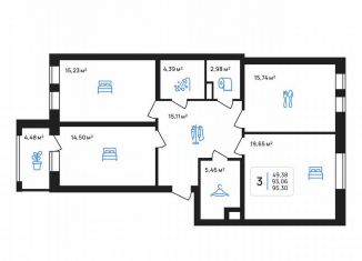 Продажа 3-ком. квартиры, 95.3 м2, Липецкая область