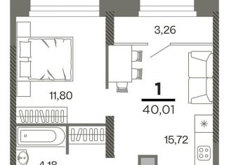 Продам 1-ком. квартиру, 38.4 м2, Рязань