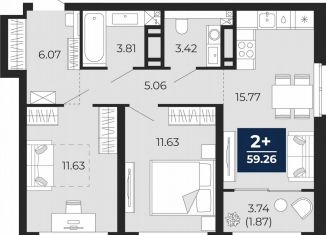 Продается 2-комнатная квартира, 57.4 м2, Тюмень, Калининский округ, улица Фармана Салманова, 23