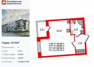 Квартира на продажу студия, 24.9 м2, Санкт-Петербург, муниципальный округ Пулковский Меридиан