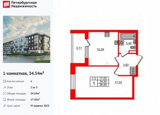 1-ком. квартира на продажу, 34.5 м2, Санкт-Петербург, метро Звёздная