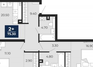 Продается двухкомнатная квартира, 73.5 м2, Тюмень, Центральный округ