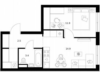 Продажа однокомнатной квартиры, 37.3 м2, Москва, ЗАО