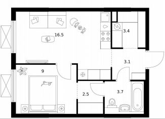 Продам 1-комнатную квартиру, 38.2 м2, Москва