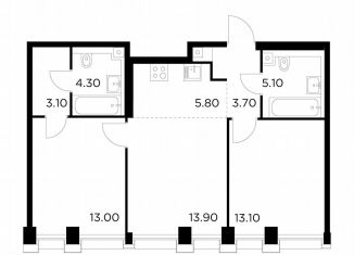 Продается двухкомнатная квартира, 62 м2, Москва