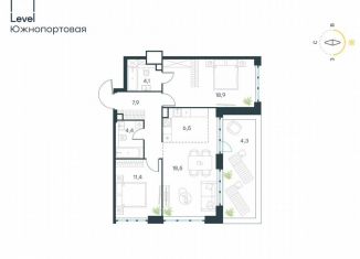 3-ком. квартира на продажу, 76 м2, Москва, жилой комплекс Левел Южнопортовая, 1