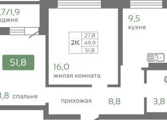 Продажа 2-комнатной квартиры, 51.8 м2, Красноярск, Октябрьский район