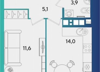 Продается 1-ком. квартира, 38.4 м2, Ижевск, улица Архитектора П.П. Берша, 44