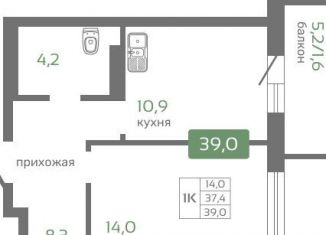 Продается однокомнатная квартира, 39 м2, Красноярск, Октябрьский район