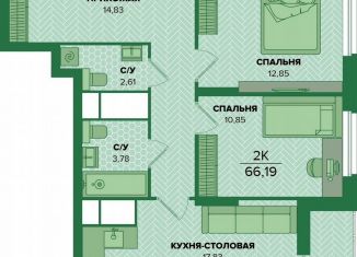 2-комнатная квартира на продажу, 66.2 м2, Тула, Центральный территориальный округ