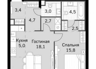 Продажа однокомнатной квартиры, 59.7 м2, Москва, метро Беговая