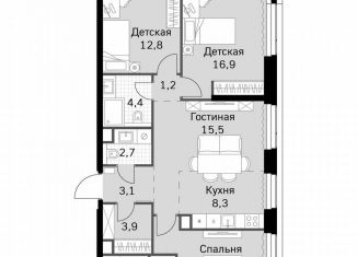 Продается трехкомнатная квартира, 88.7 м2, Москва, метро Беговая