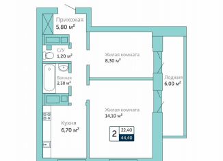 Продается 2-комнатная квартира, 44.4 м2, Батайск