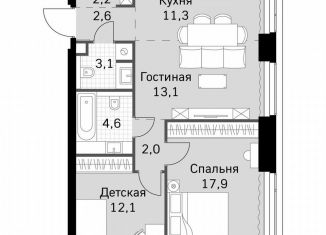 2-комнатная квартира на продажу, 68.9 м2, Москва, Хорошевский район