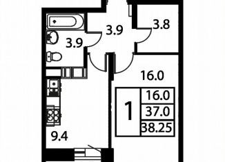 Продам однокомнатную квартиру, 38.3 м2, Домодедово