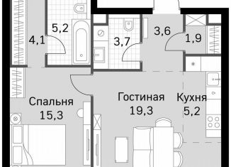 1-комнатная квартира на продажу, 58.3 м2, Москва, метро Хорошёвская