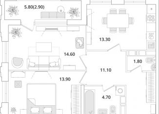 Продам двухкомнатную квартиру, 62.1 м2, Санкт-Петербург, Планерная улица, 99, муниципальный округ Юнтолово