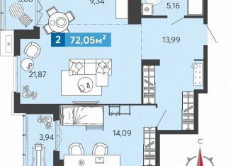 Продается 1-комнатная квартира, 72.1 м2, село Засечное, Прибрежный бульвар, 5, ЖК Созвездие