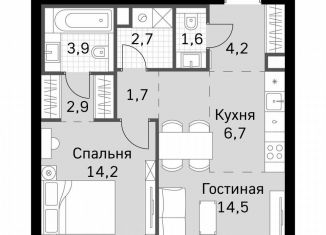 1-комнатная квартира на продажу, 52.4 м2, Москва, метро Беговая