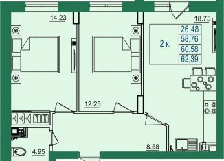 Продам 2-ком. квартиру, 60.6 м2, Владимирская область