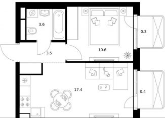 Продается однокомнатная квартира, 35.8 м2, Москва