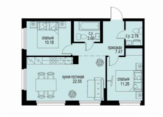 Продаю 2-ком. квартиру, 57.9 м2, Мурино