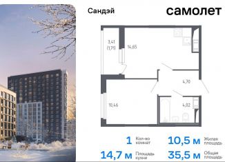 1-комнатная квартира на продажу, 35.5 м2, Санкт-Петербург, жилой комплекс Сандэй, 7.2