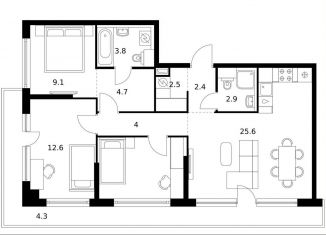 Продается трехкомнатная квартира, 82.3 м2, Москва, район Кунцево