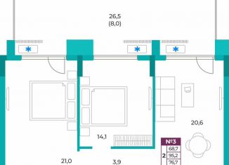 Продам 2-ком. квартиру, 76.7 м2, Симферополь, улица Воровского, 32