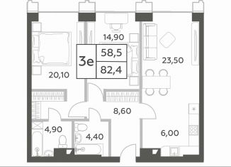 Двухкомнатная квартира на продажу, 80.9 м2, Москва, район Раменки, проспект Генерала Дорохова, вл1к1