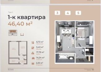 Продажа 1-ком. квартиры, 46.4 м2, Краснодар, улица Шевцова, 8, ЖК Жилой Квартал