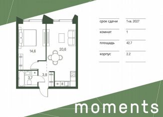 Продам 1-комнатную квартиру, 42.7 м2, Москва, жилой комплекс Моментс, к2.2, станция Стрешнево