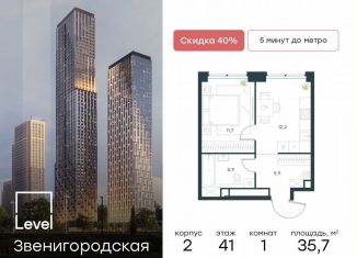 1-ком. квартира на продажу, 35.7 м2, Москва, жилой комплекс Левел Звенигородская, к2, станция Хорошёво