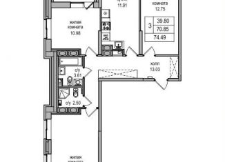 Продажа 3-ком. квартиры, 73.8 м2, посёлок Парголово, Толубеевский проезд, 34к3, ЖК Северная Долина