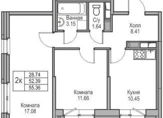 Продажа 2-ком. квартиры, 52.4 м2, Санкт-Петербург, Ивинская улица, 1к3