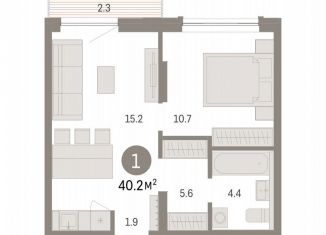 Продажа 1-ком. квартиры, 40.2 м2, Тюмень, Краснооктябрьская улица, 10, ЖК ДОК