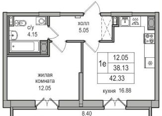 Продажа 1-комнатной квартиры, 41.7 м2, Санкт-Петербург, Заречная улица, 52к2