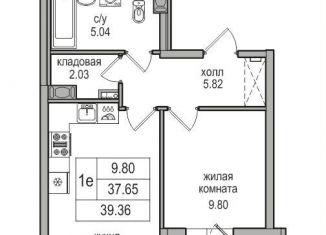 Продам однокомнатную квартиру, 39.1 м2, Санкт-Петербург, Заречная улица, 52к2