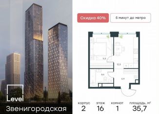 Продаю 1-комнатную квартиру, 35.7 м2, Москва, жилой комплекс Левел Звенигородская, к2, метро Хорошёвская