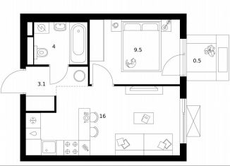 Продаю 1-ком. квартиру, 33.1 м2, Зеленоград