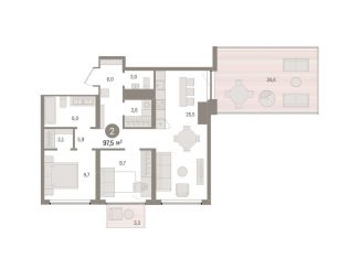 Продается 2-комнатная квартира, 97.5 м2, Тюмень, ЖК Речной Порт