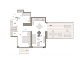 Продается 1-ком. квартира, 80.1 м2, Тюмень, ЖК Речной Порт