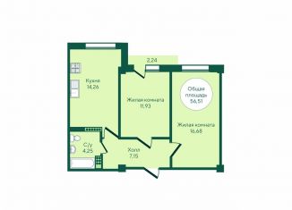 Продажа 2-комнатной квартиры, 56.5 м2, Ессентуки, ЖК Кленовая Роща