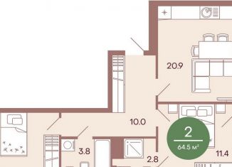 Продам двухкомнатную квартиру, 64.5 м2, Пенза, жилой комплекс Норвуд, с4, Железнодорожный район